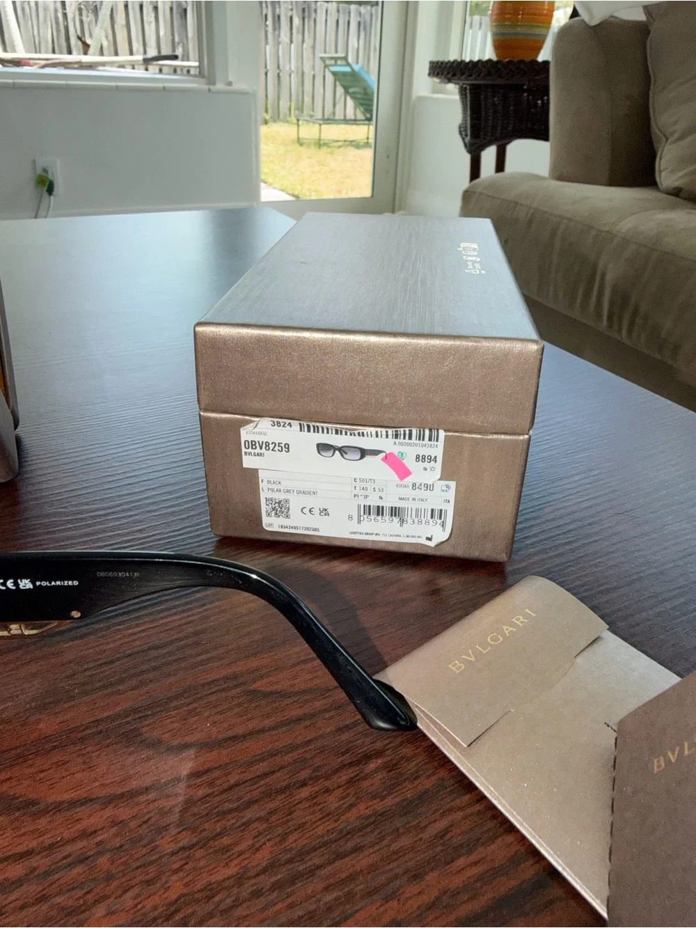 Bvlgari BV8259 Polarized 501/T3 Sunglasses with Gold Accents